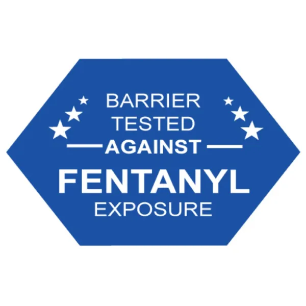 label indicating barrier-tested against fentanyl exposure.