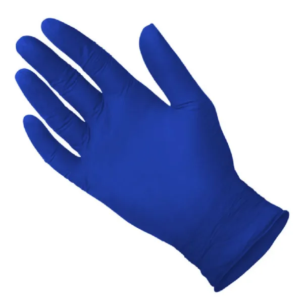 Close-up of MEDGLUV NitraSoft Nitrile Exam Gloves, highlighting powder-free and latex-free features.